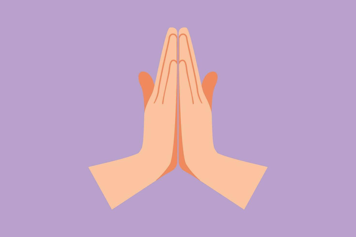 Character flat drawing hands folded in prayer icon. Praying hands with faith in religion. Power of hope or love and devotion. Namaste or Namaskar hand gesture. Cartoon style design vector illustration