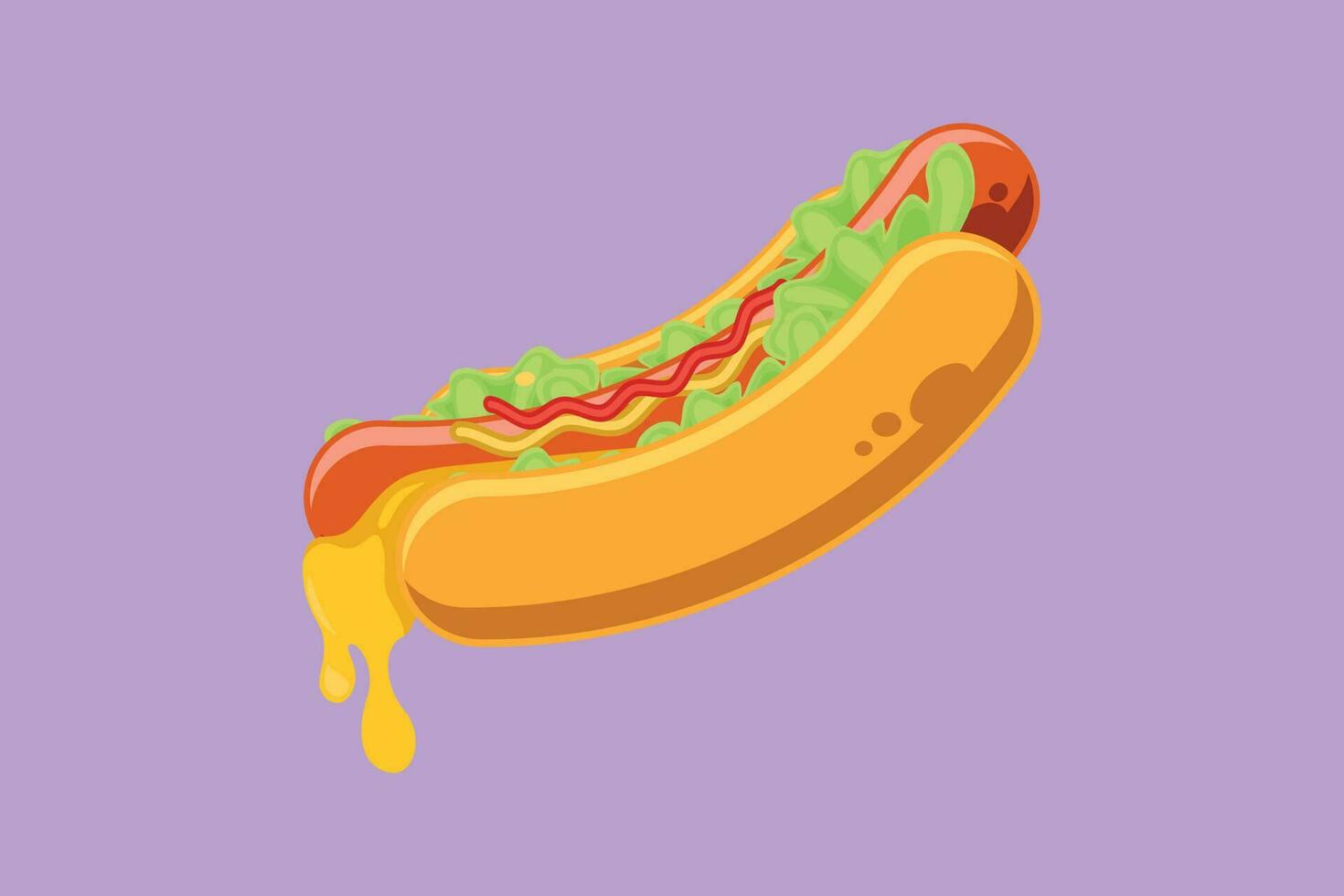 Character flat drawing fresh delicious American hot dog restaurant logo emblem. Fast food hotdog logotype template concept for cafe, shop or food delivery service. Cartoon design vector illustration