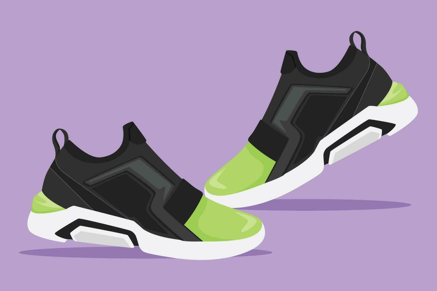 Cartoon flat style drawing stylized fitness sneakers shoes for training or running. Sports shoes logotype. Tourist traveler, fashionable and casual for man or woman. Graphic design vector illustration