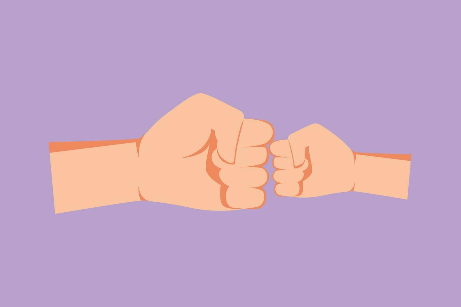 Cartoon flat style drawing son and father fist touching each other. Man and kid holding hands together. Boy have bonding with his father. Happy family with newborn. Graphic design vector illustration