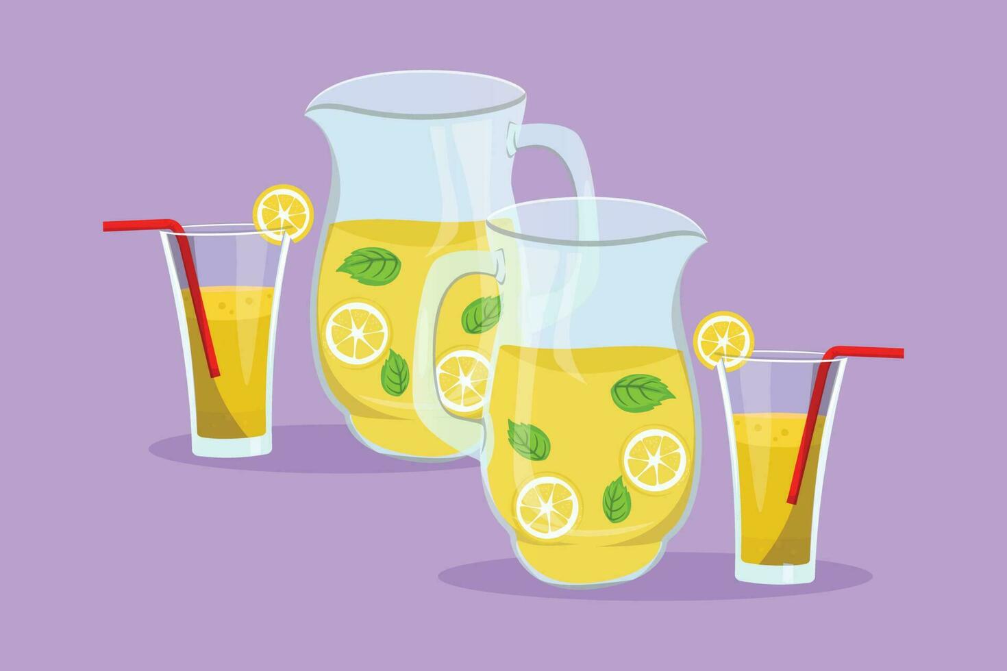 Cartoon flat style drawing fresh lemonade ice on jar glass with sliced lemon logo, label, symbol. Cafe menu and restaurant badge for shop or food delivery service. Graphic design vector illustration