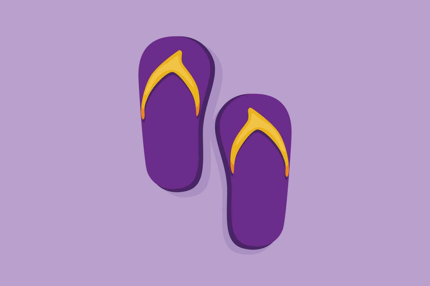 Graphic flat design drawing pair of flip flops, summer time vacation attribute, slippers, shoes logo label symbol. Hand drawn flip flops, sandals, symbol of summer. Cartoon style vector illustration