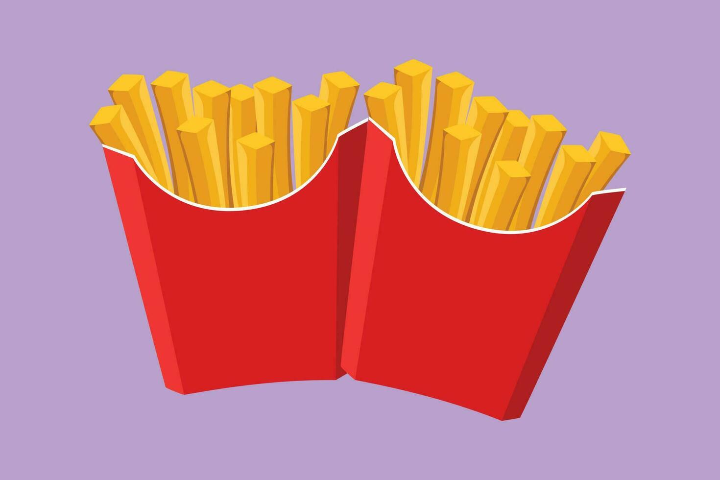 Cartoon flat style drawing two fresh delicious American french fries restaurant logo emblem. Fast food logo template concept for cafe shop or food delivery service.  Graphic design vector illustration