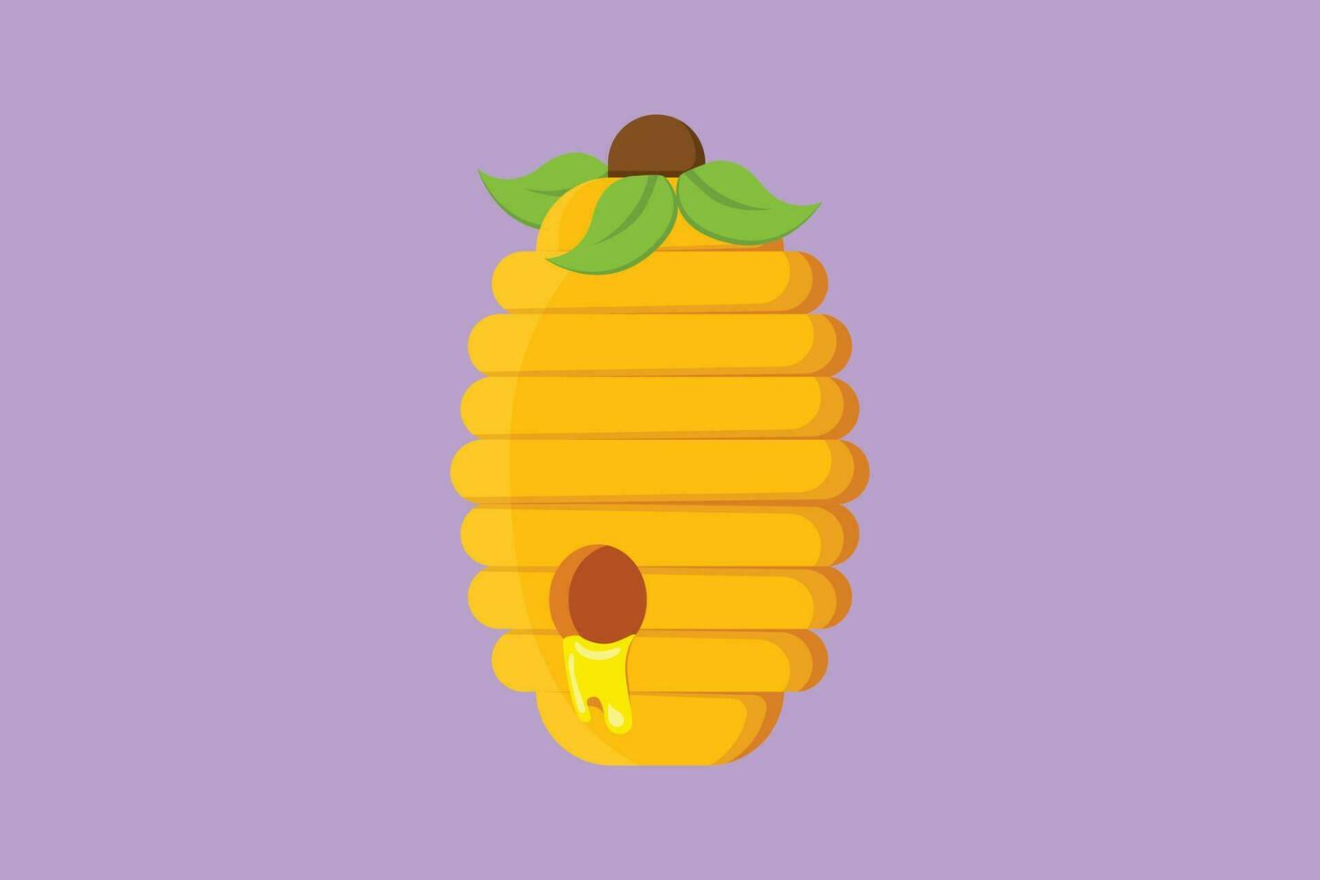 Cartoon flat style drawing of stylized bee hive with sweet honey drip from honeycomb. Natural healthy food concept. Organic supplement logotype, label, logo, symbol. Graphic design vector illustration