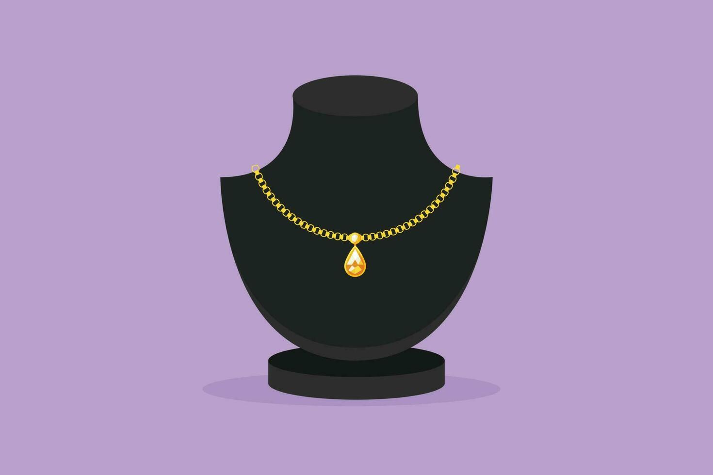 Cartoon flat style drawing female bust mannequin with necklace. Black neck model rack with collar of pearls. Ladies holder jewelry, bijouterie. Jewelry bust concept. Graphic design vector illustration