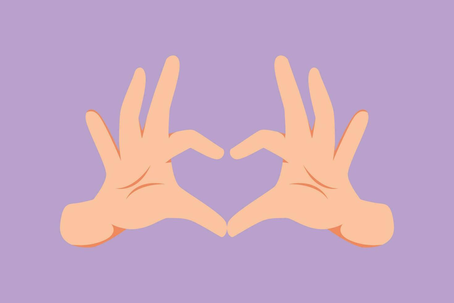 Cartoon flat style drawing of hands making sign or symbol heart by fingers. Beautiful hands with copy space. Love, relationship, romance concept with hand gestures. Graphic design vector illustration