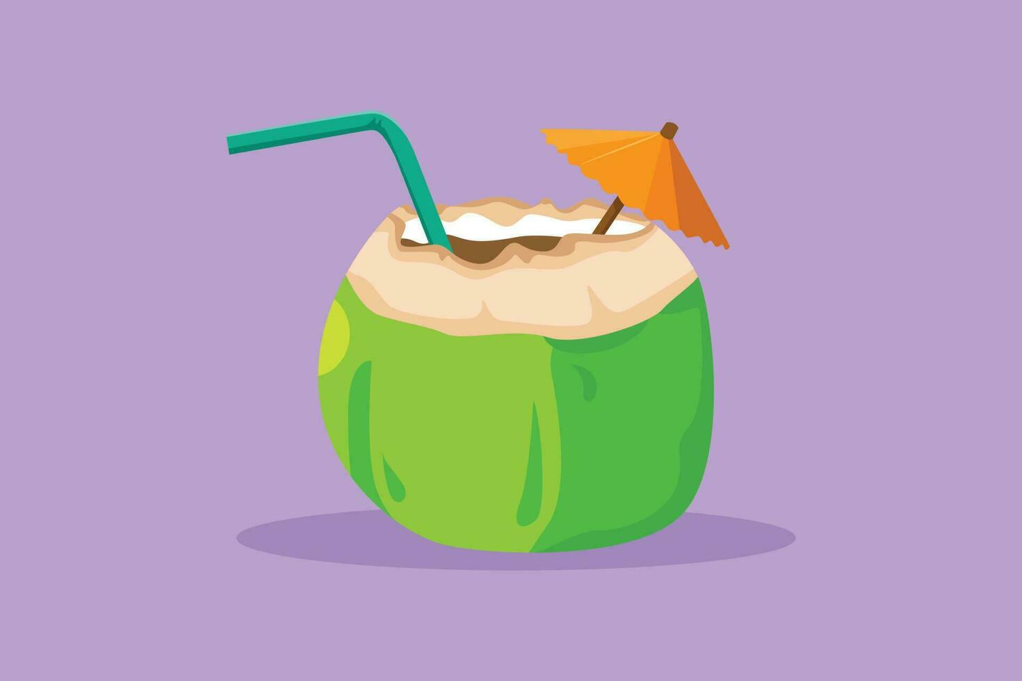 Graphic flat design drawing green coconuts with drinking straw. For flyer, sticker, card, logo, symbol. Relieves thirst and dehydration in summer. Healthy lifestyle. Cartoon style vector illustration