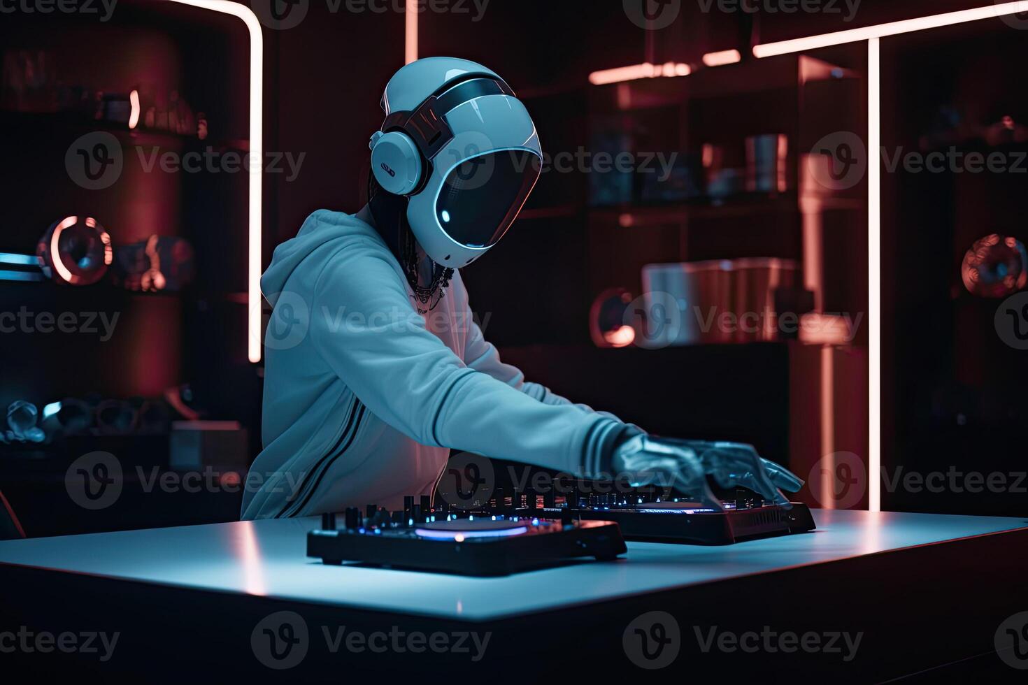 DJ robot en noche club. generativo ai foto
