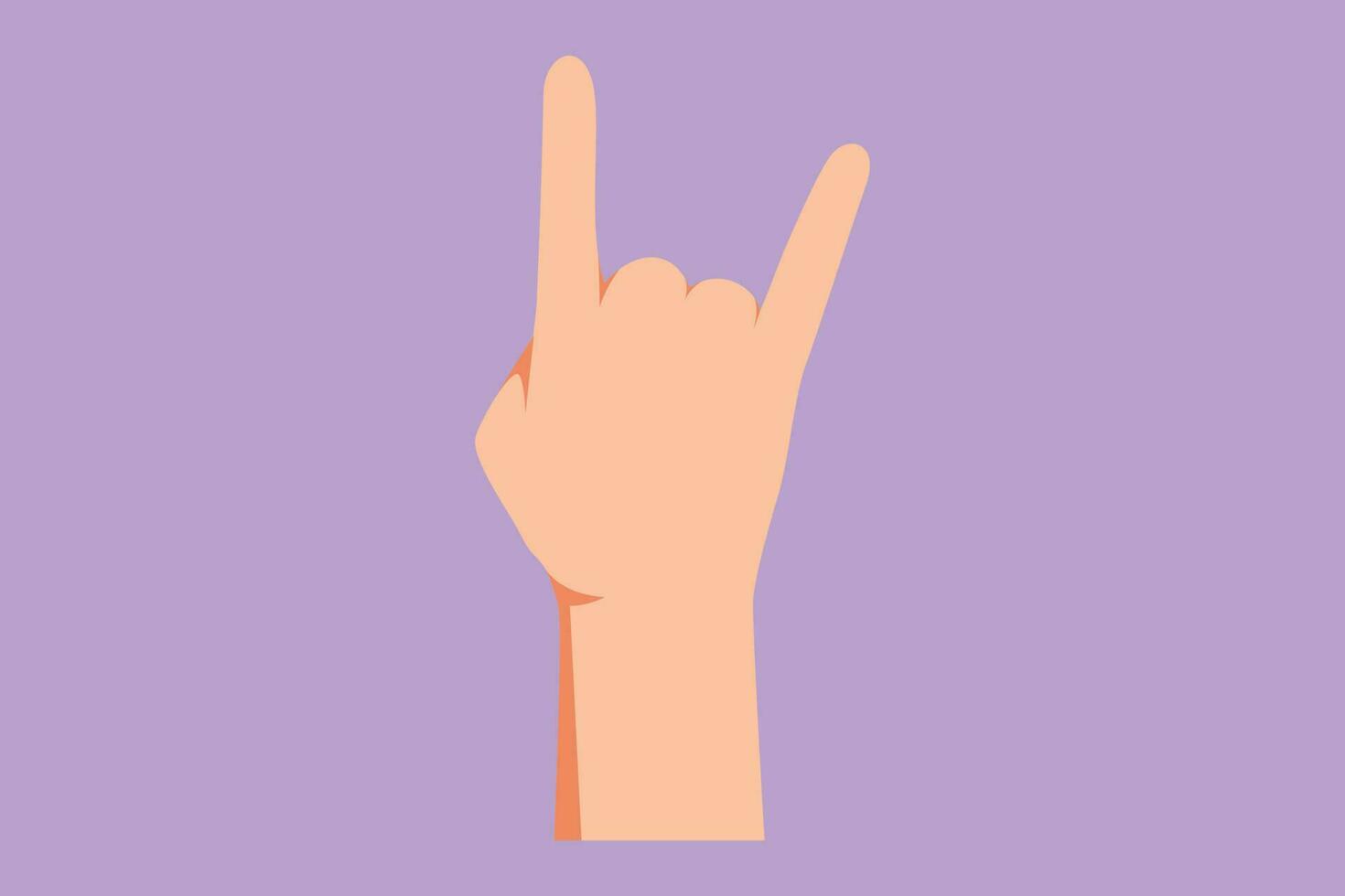 Graphic flat design drawing rock on gesture symbol. Heavy metal hand gesture. Nonverbal signs or symbols. Hand variation shape concept. Rock n roll band music icon. Cartoon style vector illustration
