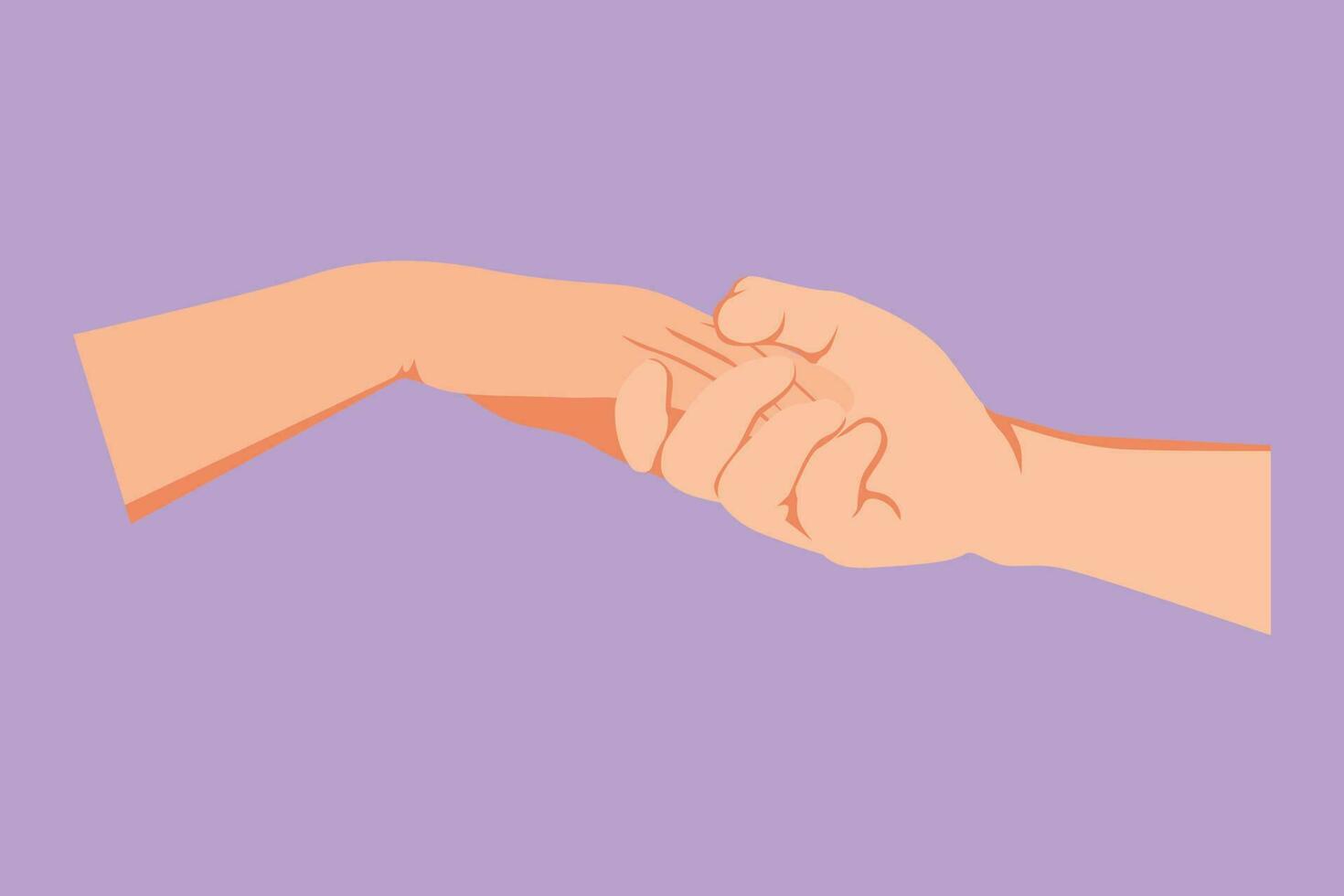Cartoon flat style drawing of romantic man and woman holding hands each other. Sign or symbol of love, caring, friendship, relationship. Hand gestures communication. Graphic design vector illustration