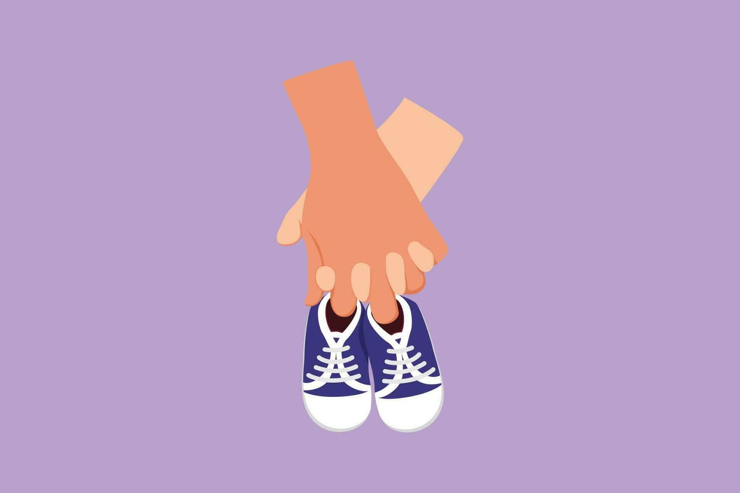 Character flat drawing future parent holding hands and pair of little shoes. Childhood with great daddy. Boy have bonding with his father. Happy family with newborn. Cartoon design vector illustration