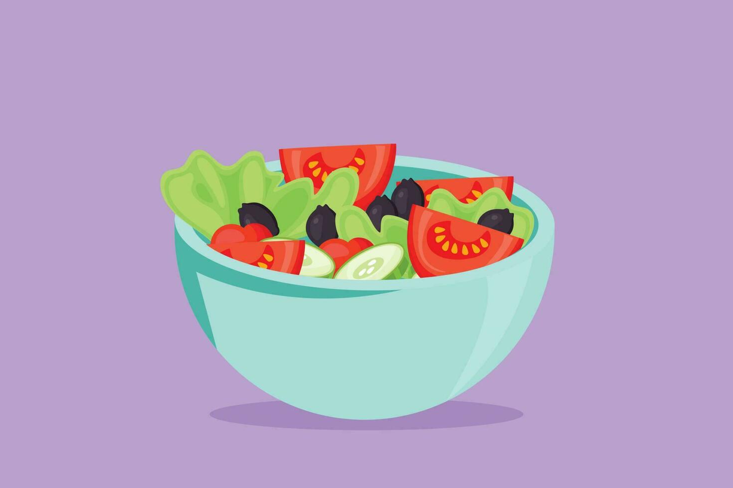 gráfico plano diseño dibujo estilizado vegetales ensalada en cuenco logo etiqueta volantes pegatina símbolo. sano comida restaurante concepto para cafetería, comercio, comida entrega servicio. dibujos animados estilo vector ilustración