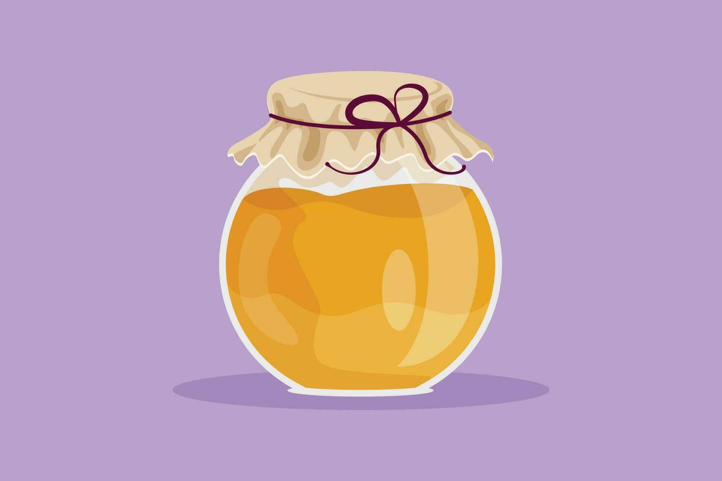 Graphic flat design drawing stylized sweet honey on glass jar with wooden dipper icon label, flyer, symbol. Healthy organic supplement concept for natural food store. Cartoon style vector illustration