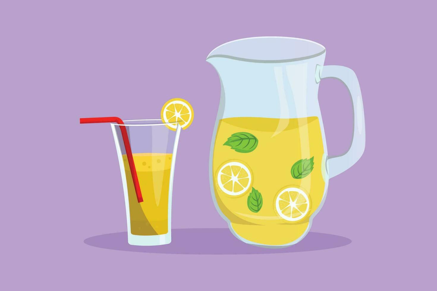 Graphic flat design drawing fresh stylized lemonade ice with sliced lemon logo, label, flyer, symbol. Restaurant drink menu for cafe, shop or food delivery service. Cartoon style vector illustration