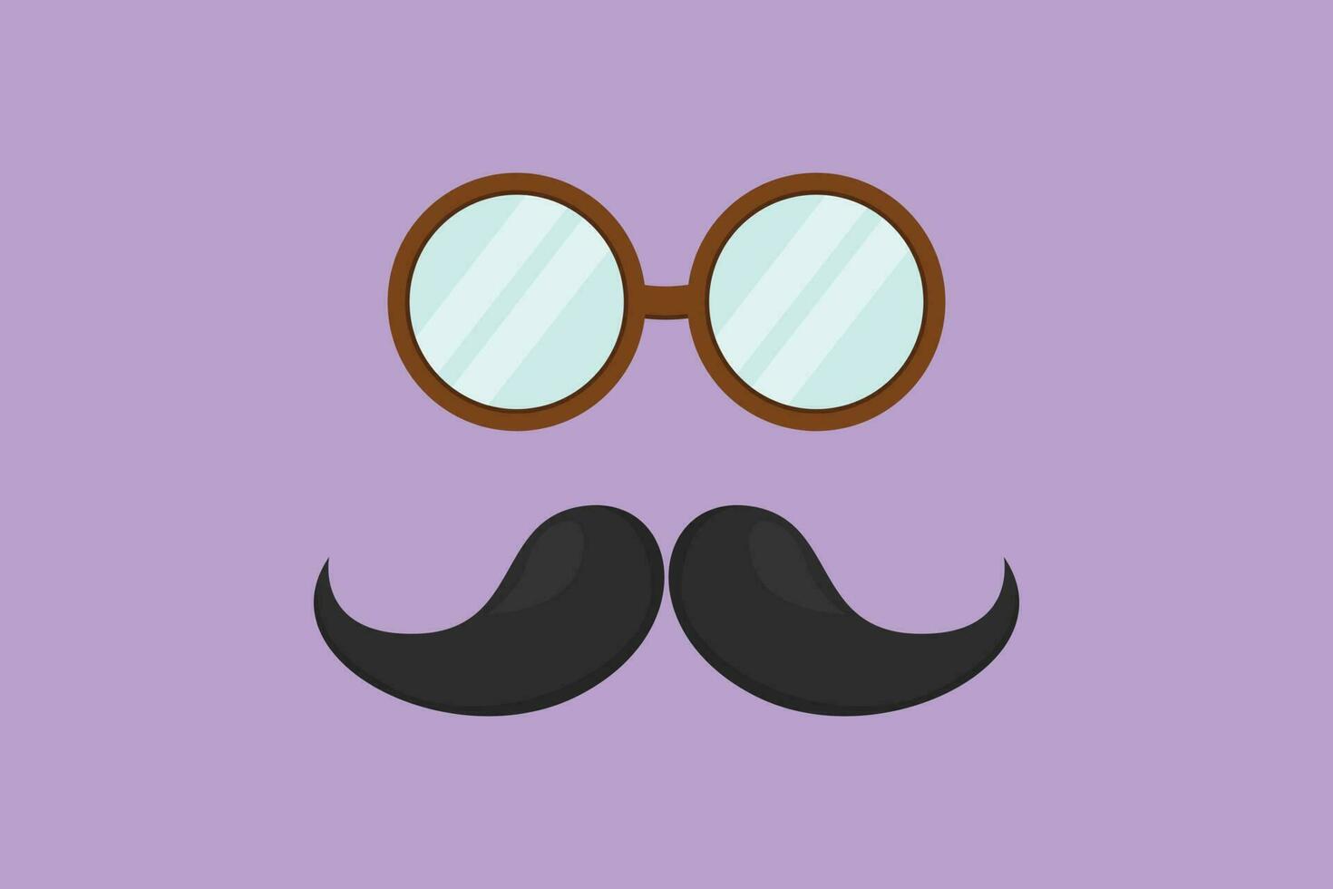 Cartoon flat style drawing old retro men face accessories logo, label, flyer, sticker, card, symbol. Moustaches and glasses icon, template, logotype. Retro fashion. Graphic design vector illustration