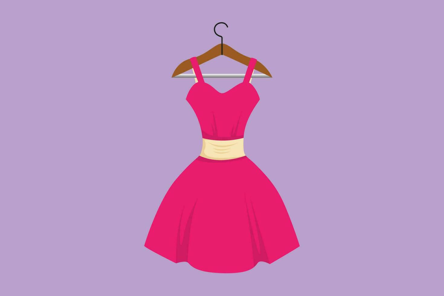 dibujos animados plano estilo dibujo mujer hermosa vestidos en percha. elegante vestir en espalda icono etiqueta símbolo. vestir percha. ropa almacenar. Moda boutique concepto. gráfico diseño vector ilustración