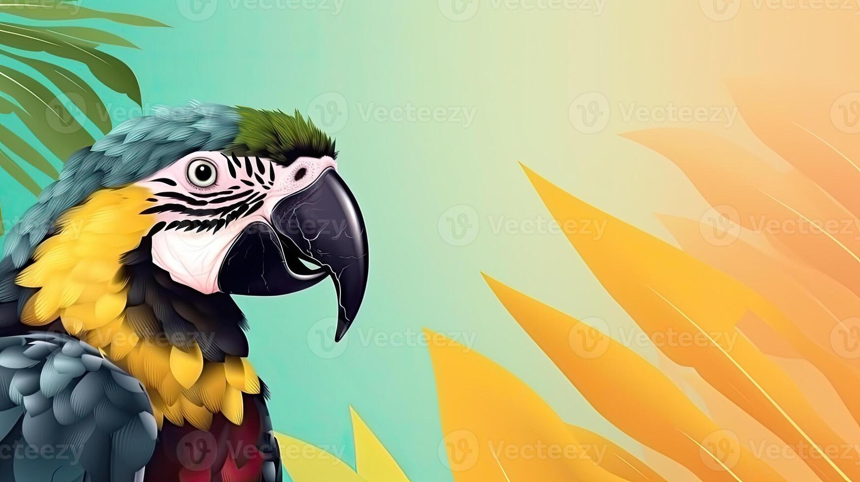 Tropical wallpaper banner with exotic parrot on vivid background. photo