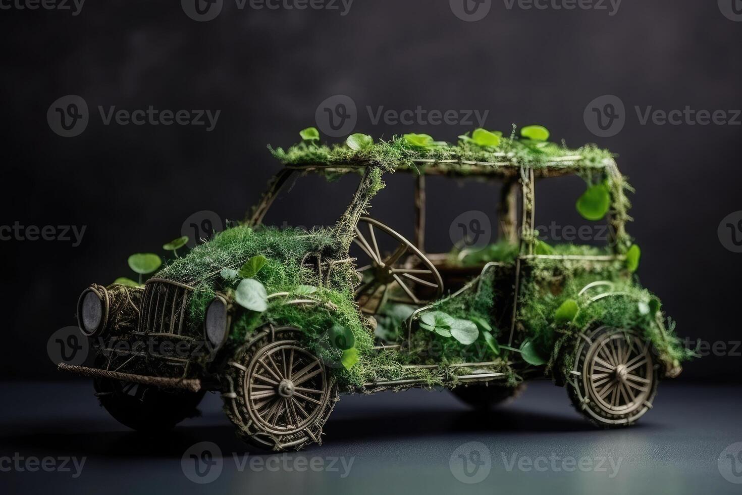 Car made of natural green plants. Eco friendly transportation. photo