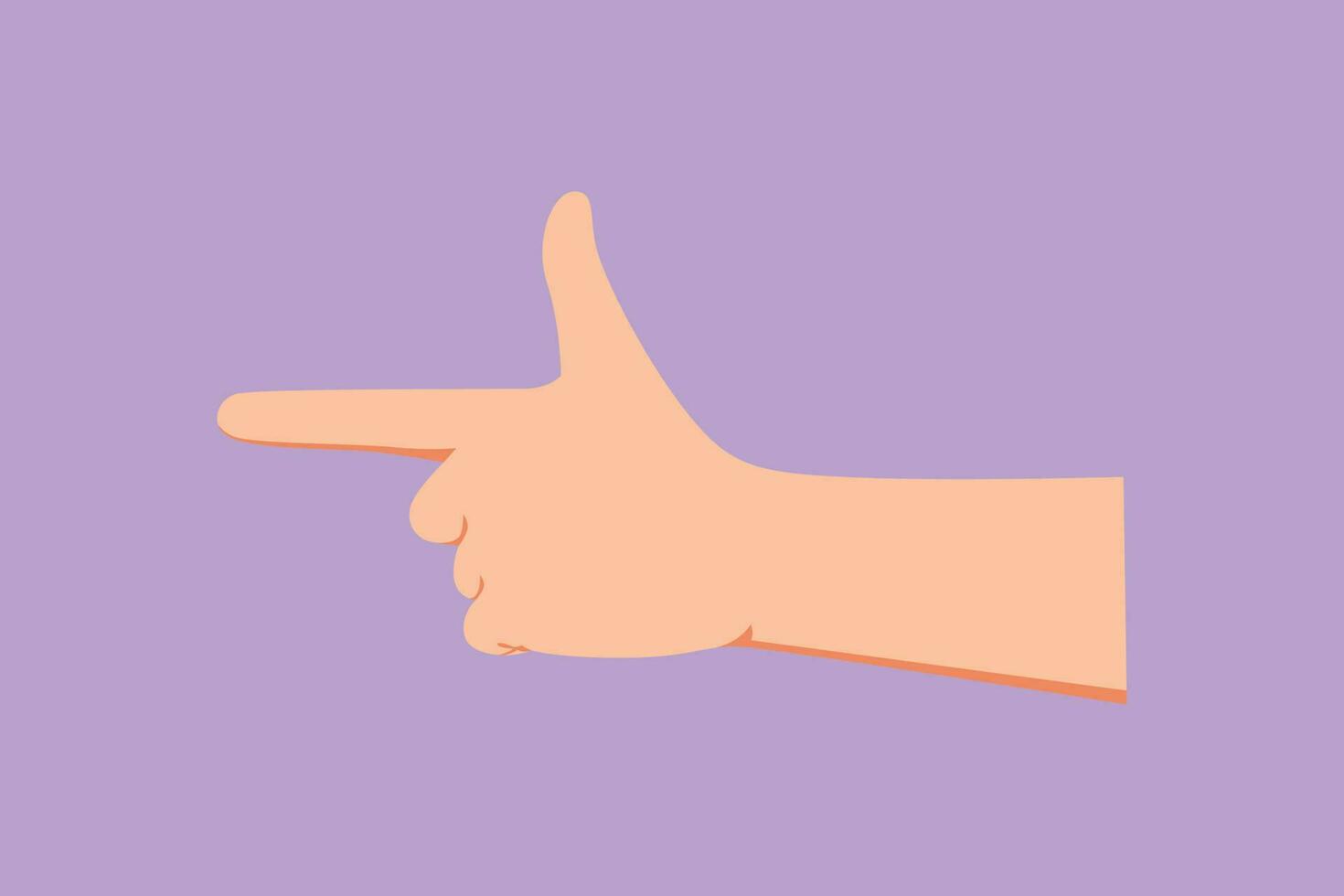 Character flat drawing of hand making gun gesture. Hand shot or weapon sign or symbol. Nonverbal or touching hand symbol. Hand variation shape for human education. Cartoon design vector illustration