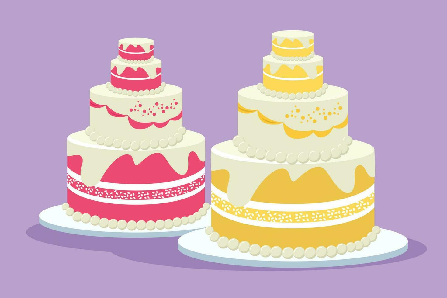 Character flat drawing fresh delicious stacked wedding cake with strawberry fruit topping. Pastry confectionery concept for flyer, sticker, card, logo, icon symbol. Cartoon design vector illustration