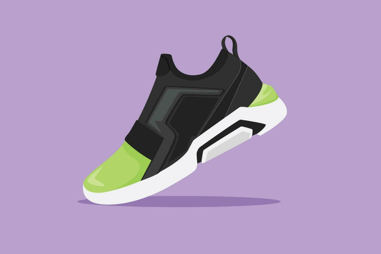 Cartoon flat style drawing running colorful shoes. Bright sport sneakers symbol. Fitness shoes for training. Sports shoes logo. Fashionable, casual for man or woman. Graphic design vector illustration