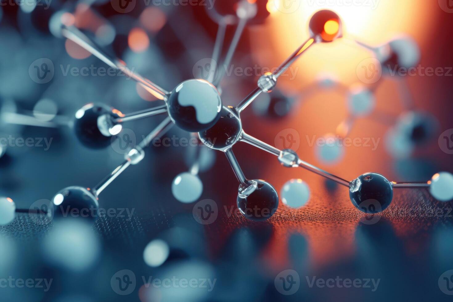 Molecular structure with connections between atoms. photo