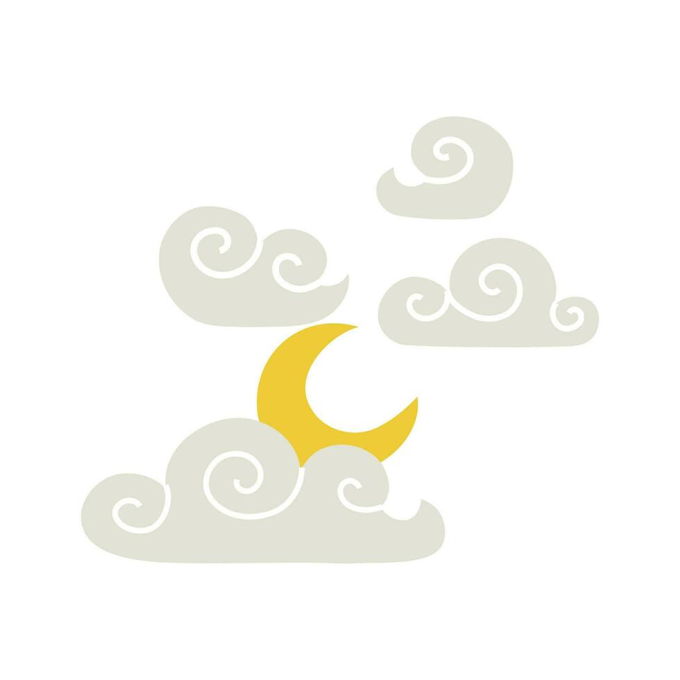 clouds and moon in flat trendy style. cloudy night, vector illustration. concept icons for weather conditions