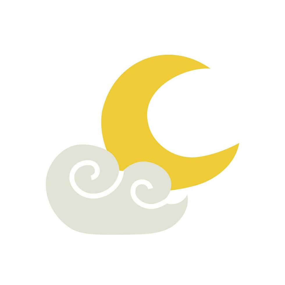 cloud and moon in flat trendy style. cloudy night, vector illustration. concept icons for weather conditions