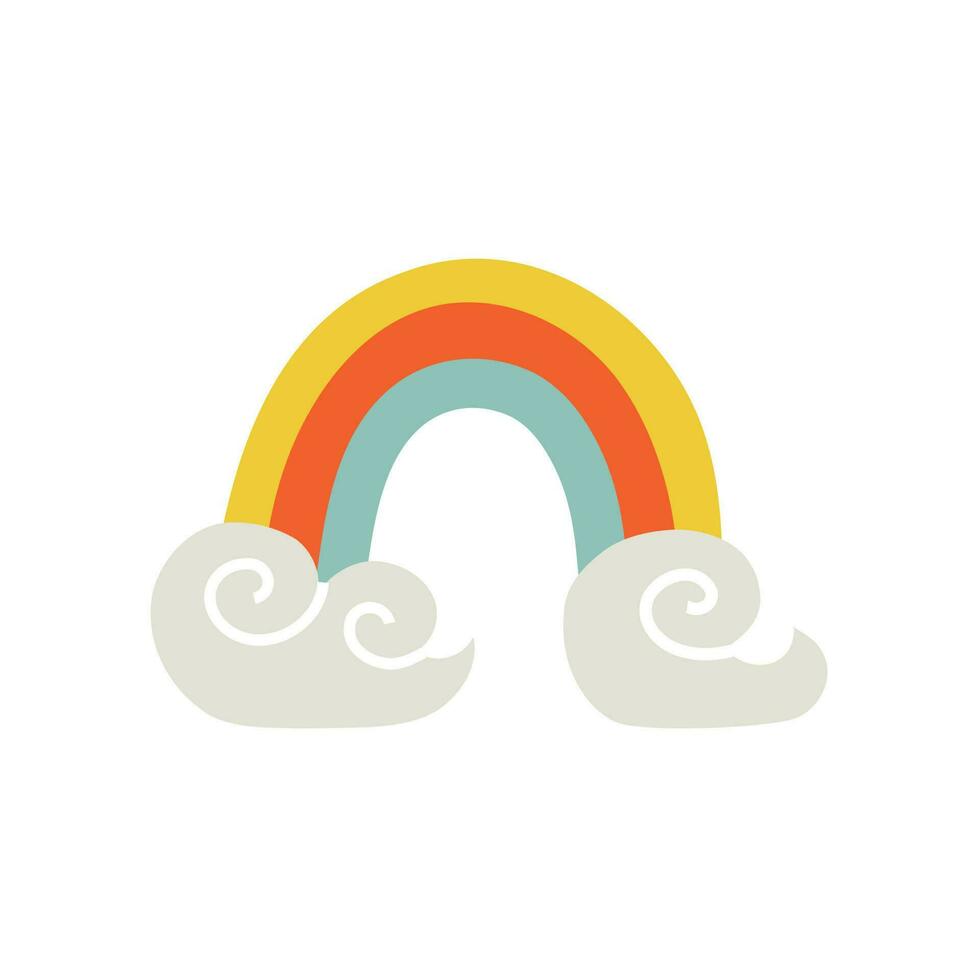 rainbow on the clouds. vector illustration in flat style.