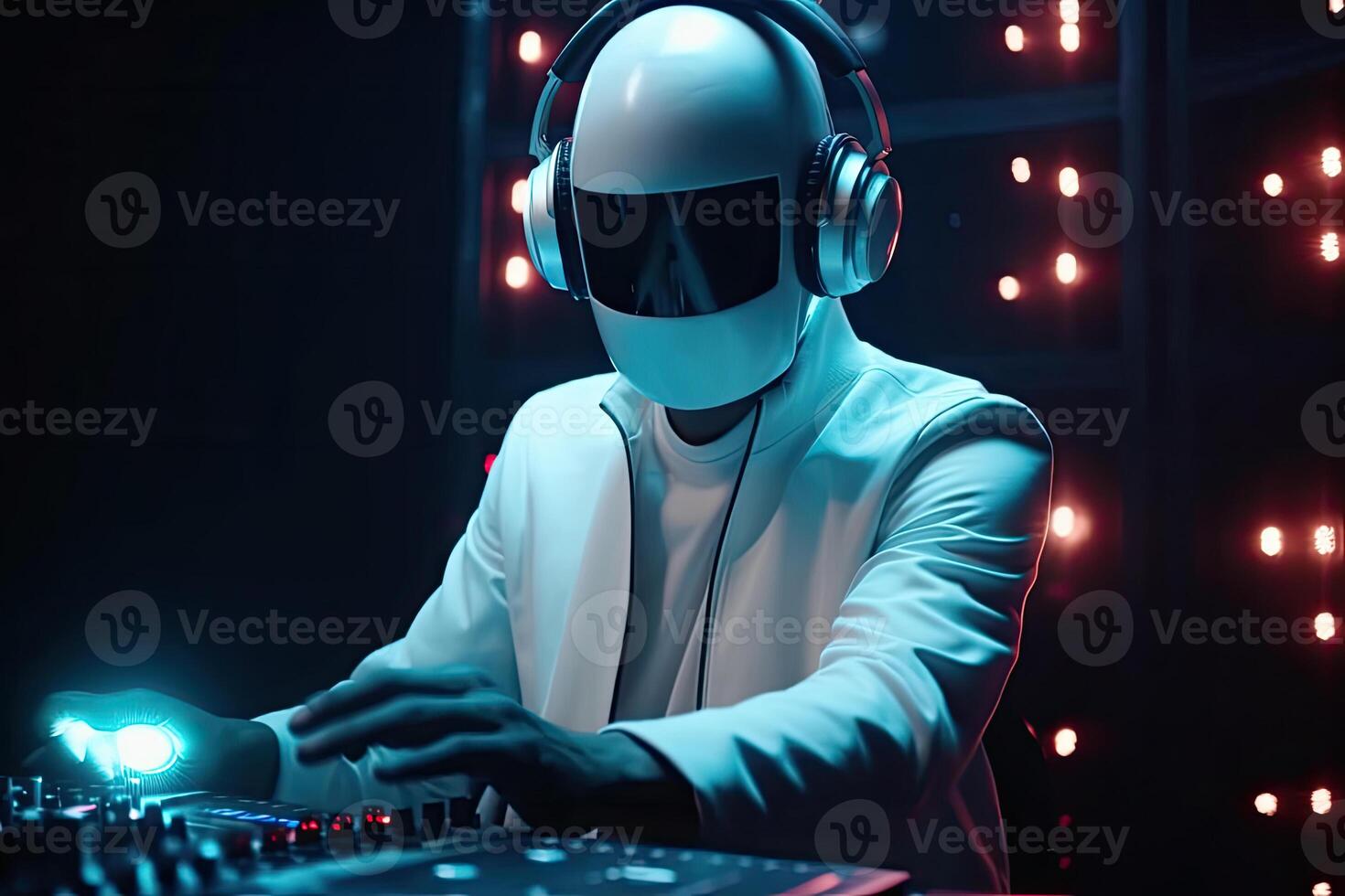 DJ robot en noche club. generativo ai foto