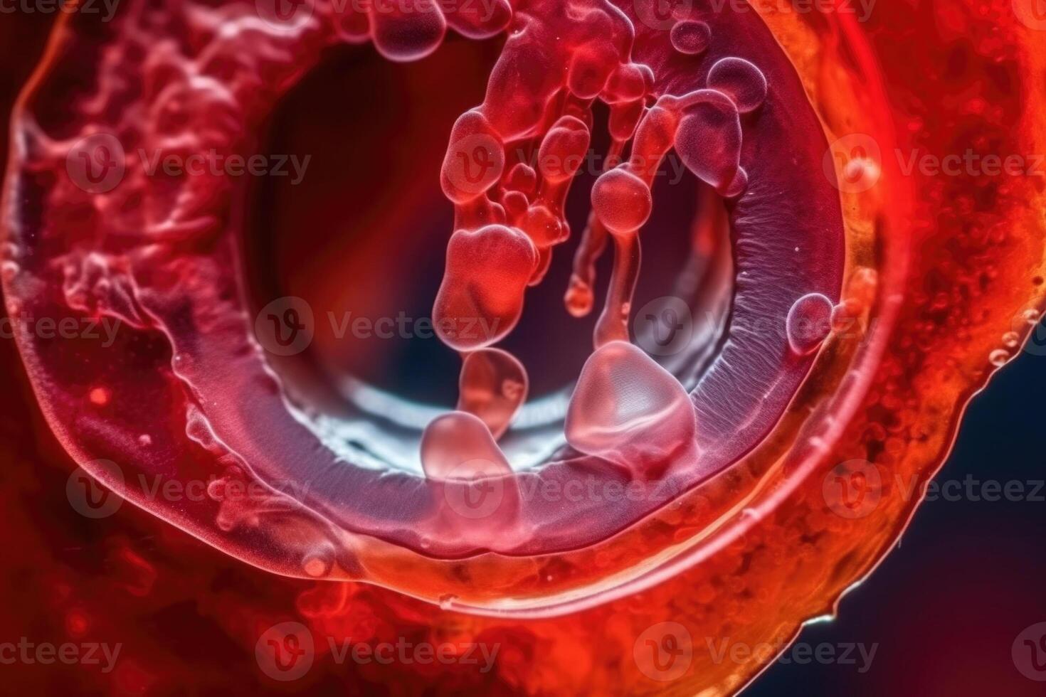 Macro shot of red blood cells in artery. photo