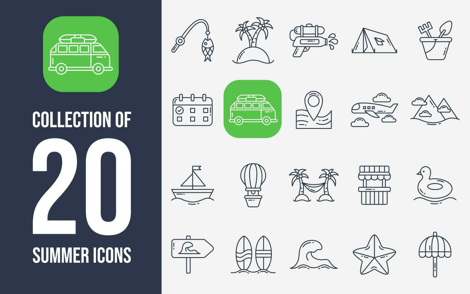 Collection of 20 Summer Holiday Icons vector