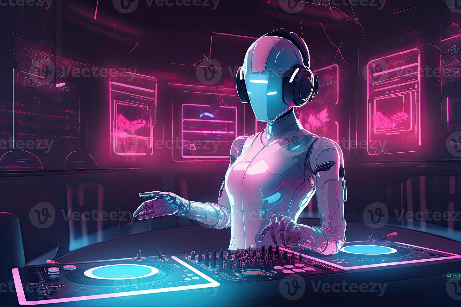 DJ robot en noche club. generativo ai foto