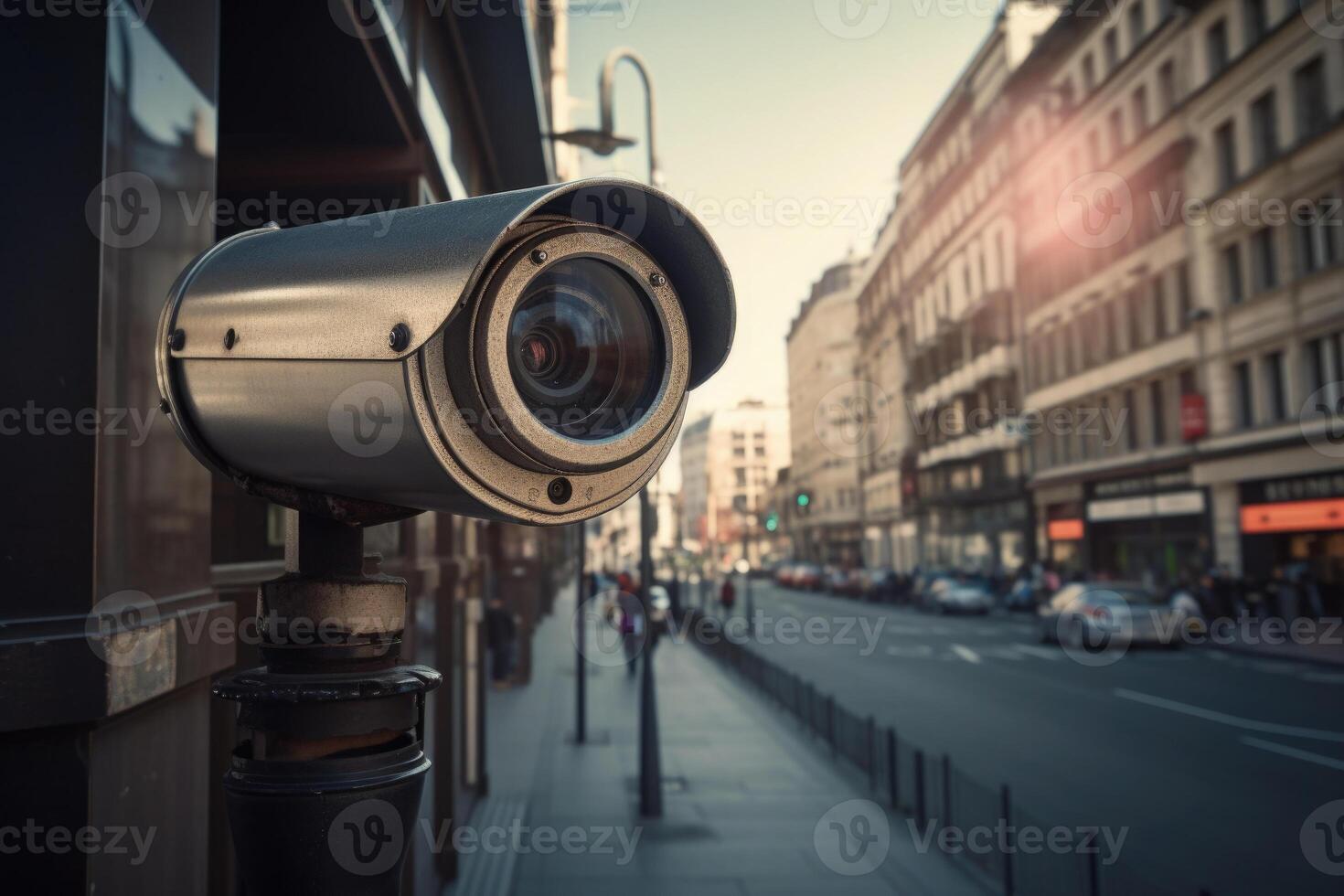 vigilancia cámara a ciudad calle. cctv supervisión sistema. generativo ai foto