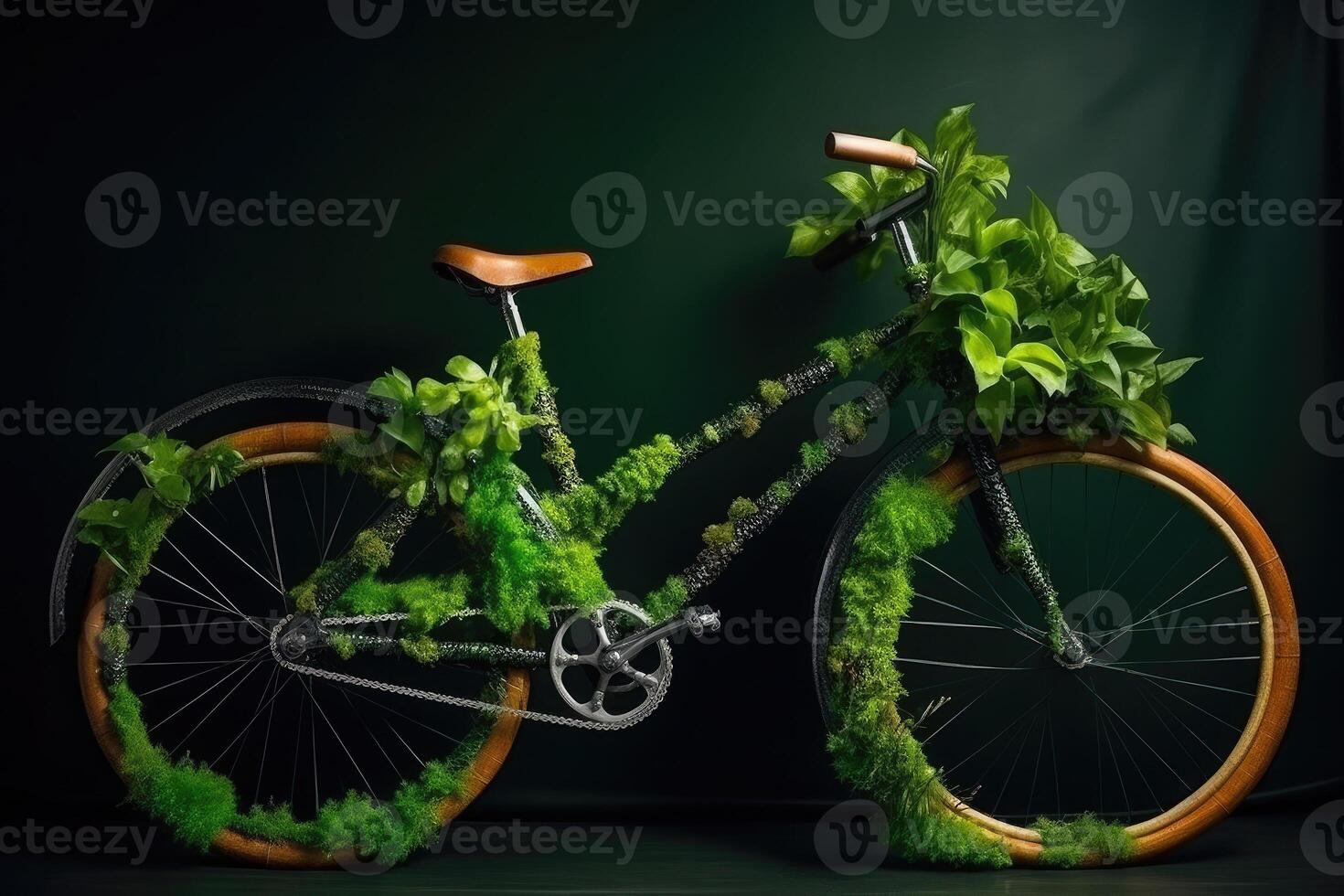bicicleta hecho de natural verde plantas. eco simpático transporte. generativo ai foto