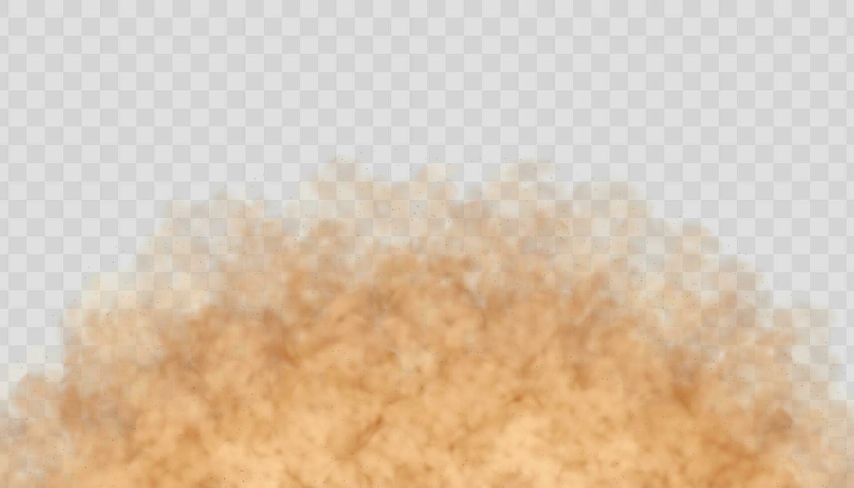 Dust cloud isolated on gray background. Sand storm, beige powder explosion concept. vector