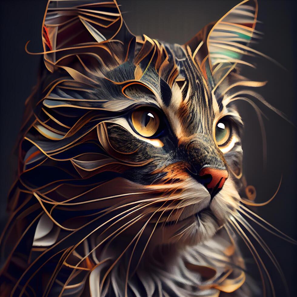 Beautiful cat portrait. Digital art painting. 3d rendering., Image photo