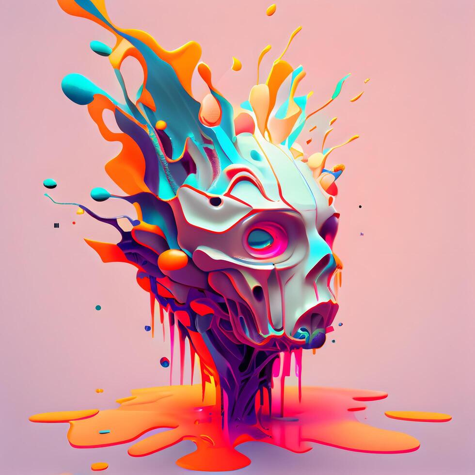 3d illustration of abstract geometric shape made of colorful splashes., Image photo