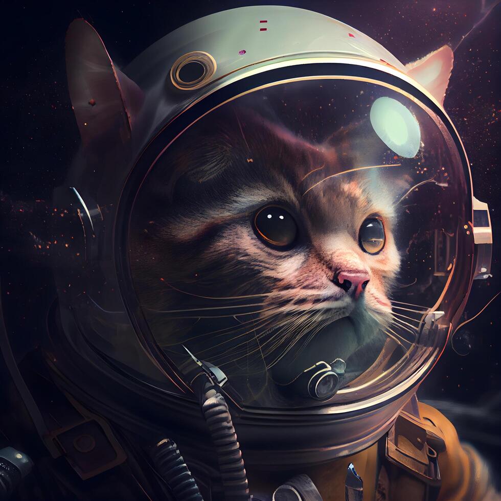 gato en astronauta casco. retrato de un gato en espacio., ai generativo imagen foto