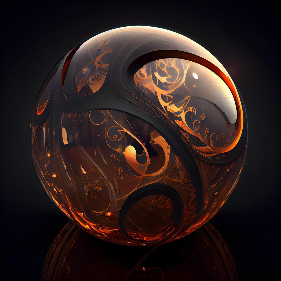Abstract background with a sphere in the form of a flower on a black background, Image photo