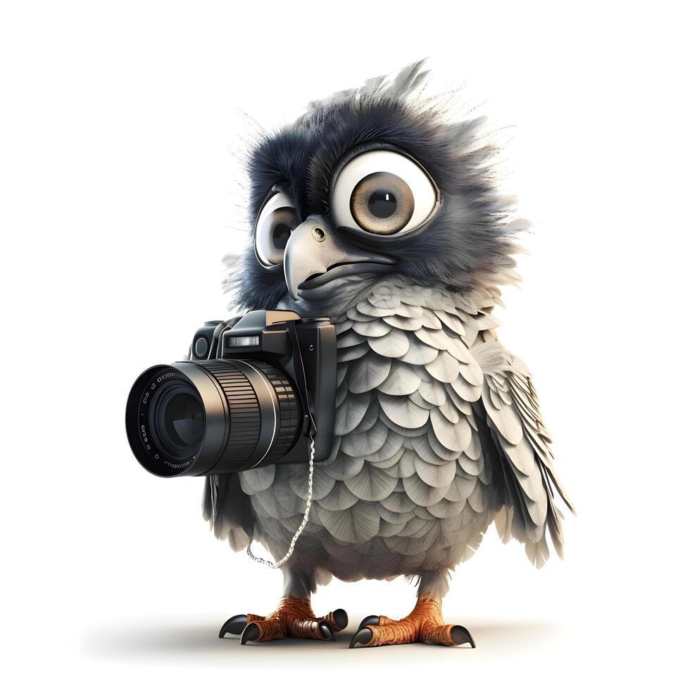 Cute owl with binoculars on white background. 3D illustration, Image photo