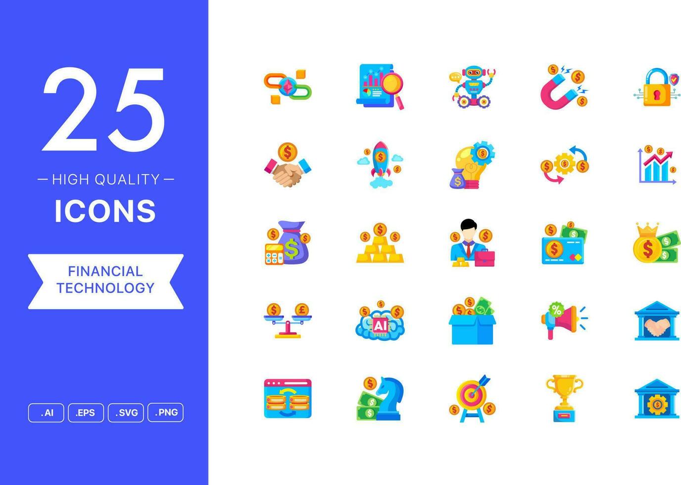 Vector set of Financial Technology icons