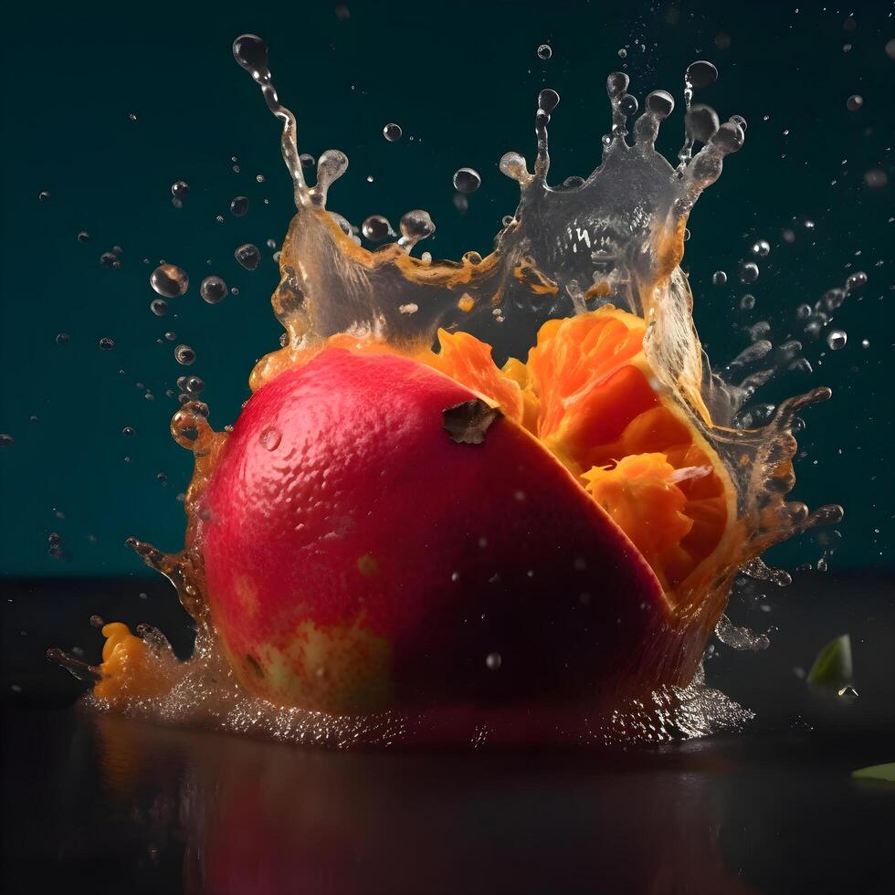 Fresh peach with water splash isolated on black background. Healthy food concept., Image photo