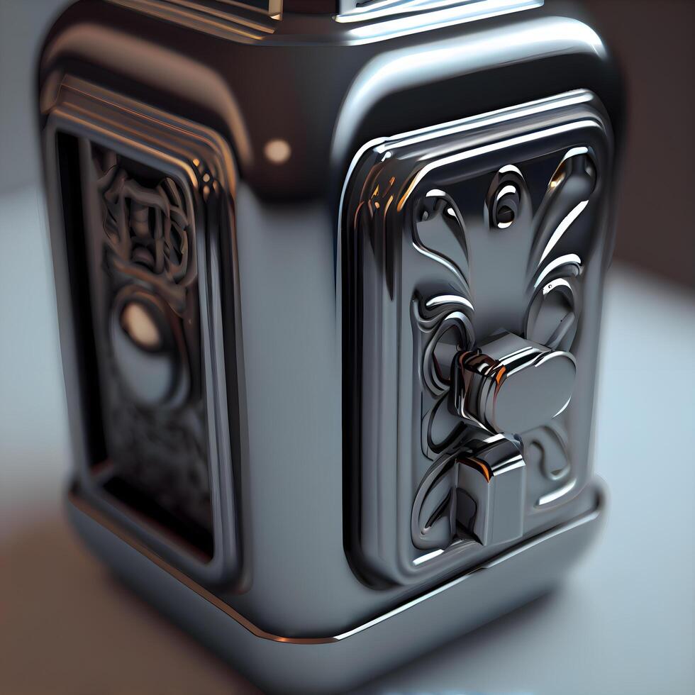 3D Illustration of a Metal Lighter in Black and Silver, Image photo