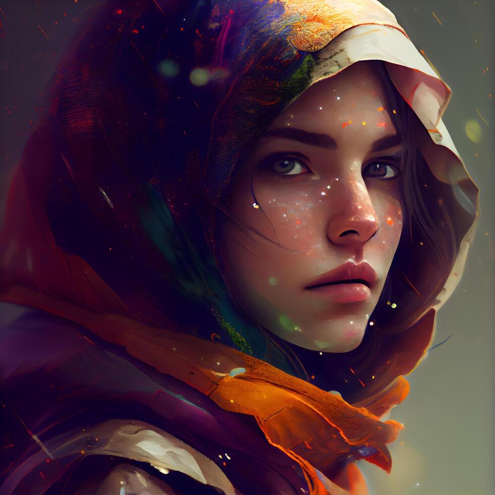 Portrait of a beautiful young woman with creative make-up and shawl, Image photo