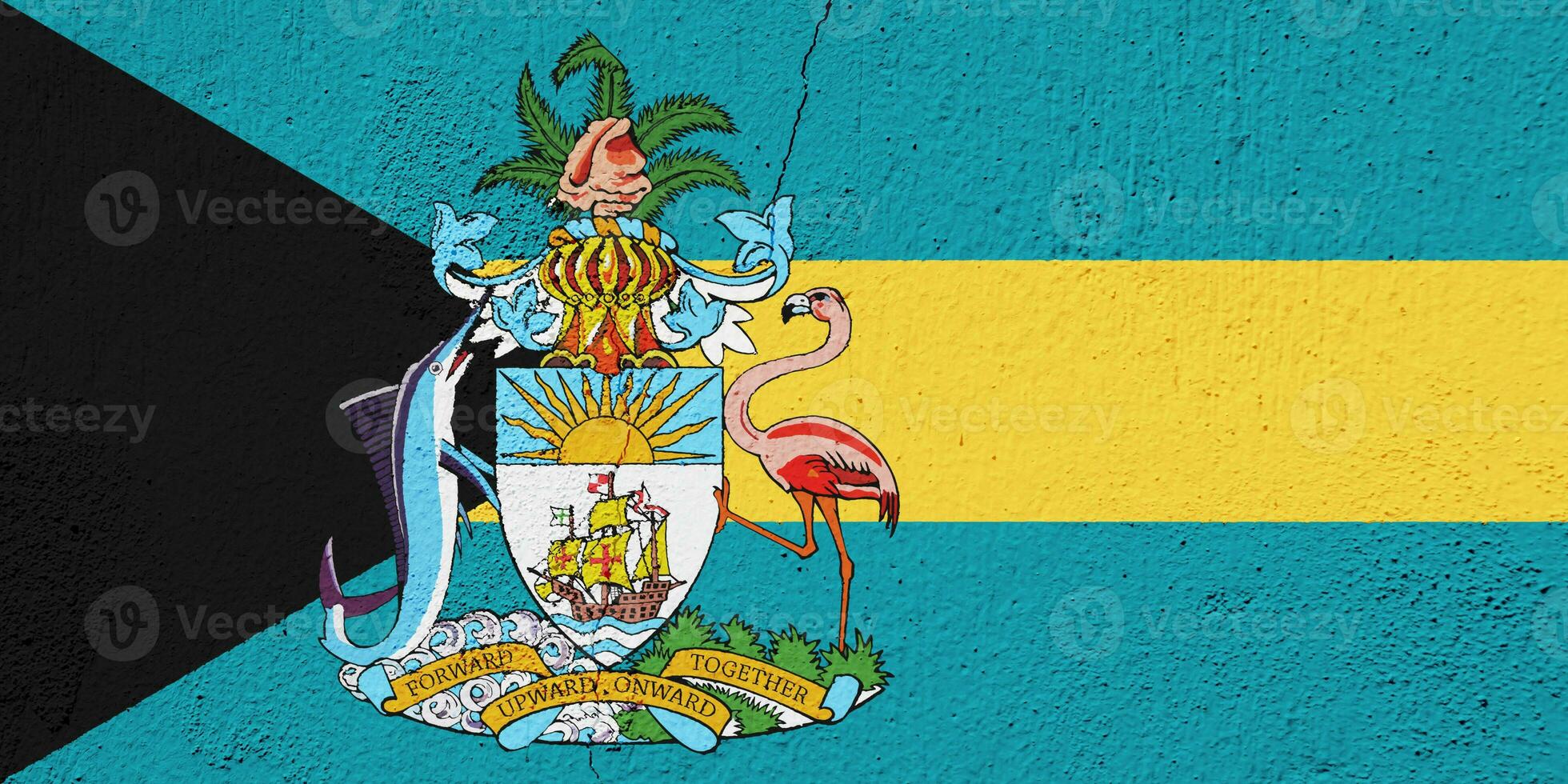 Flag of the Bahamas on a textured background. Concept collage. photo