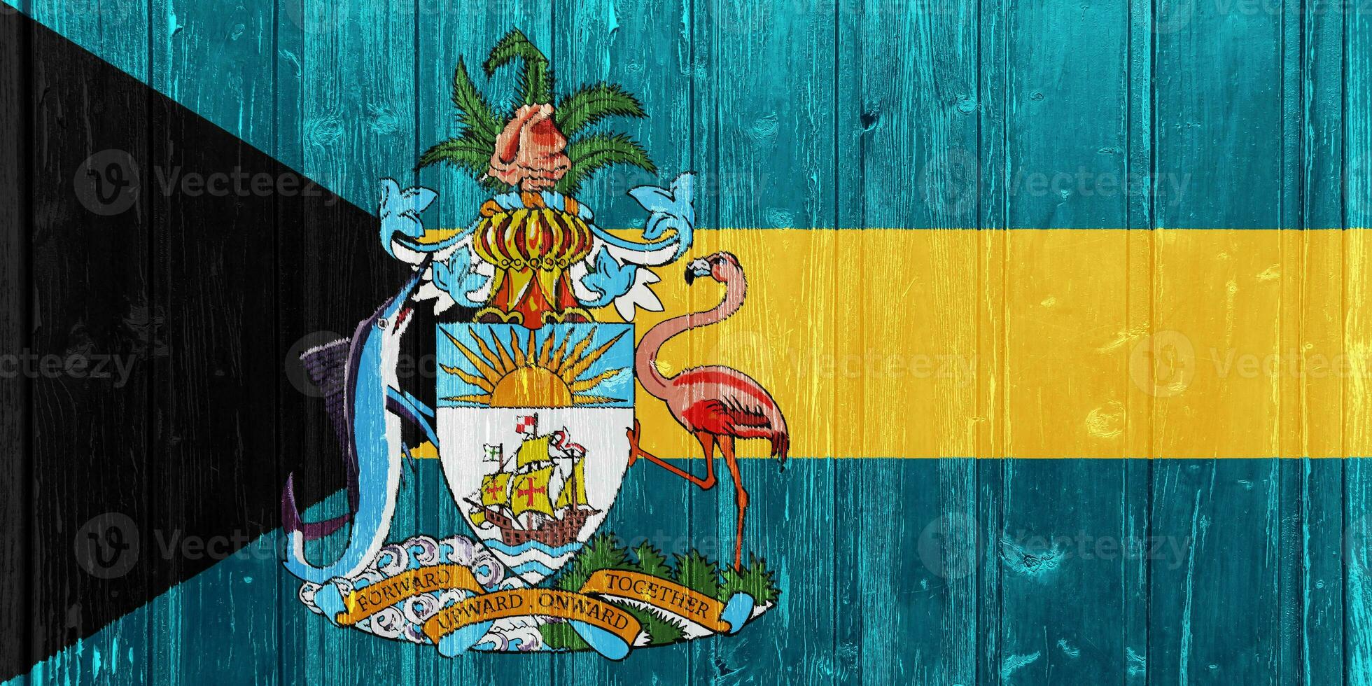 Flag of the Bahamas on a textured background. Concept collage. photo