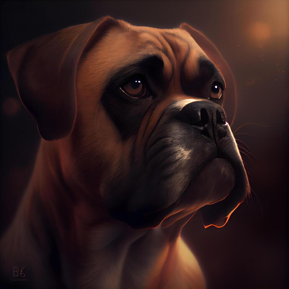 retrato de un Boxer perro en frente de un oscuro fondo., ai generativo imagen foto