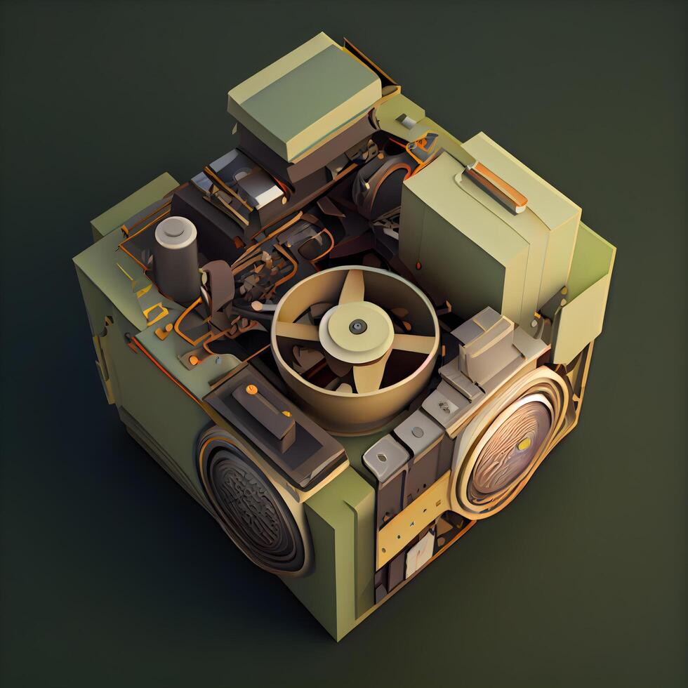 3d rendering of an old film camera isolated on a black background, Image photo