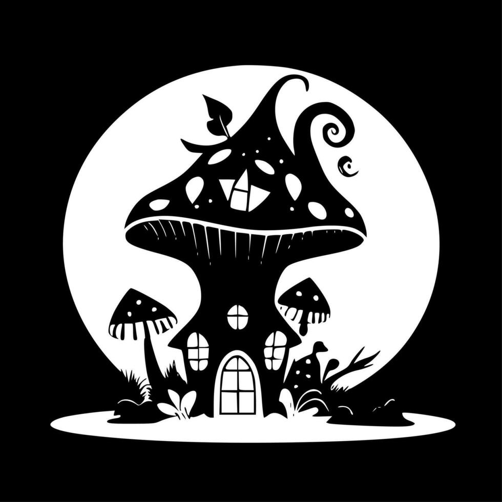 Fairy House - Black and White Isolated Icon - Vector illustration